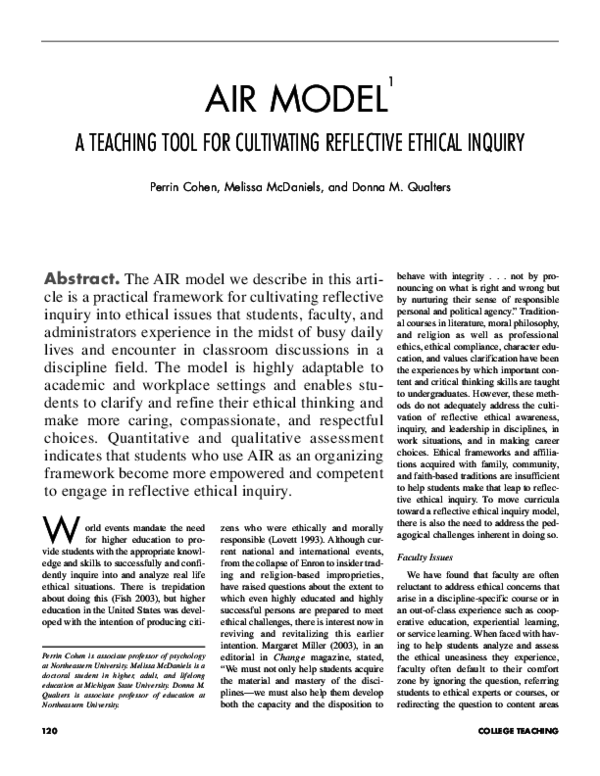 (PDF) Air Model: A Teaching Tool For Cultivating Reflective Ethical Inquiry