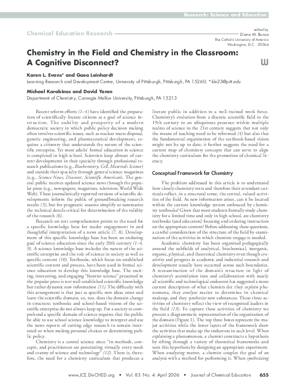 (PDF) Chemistry in the field and chemistry in the classroom A cognitive disconnect? Diane M
