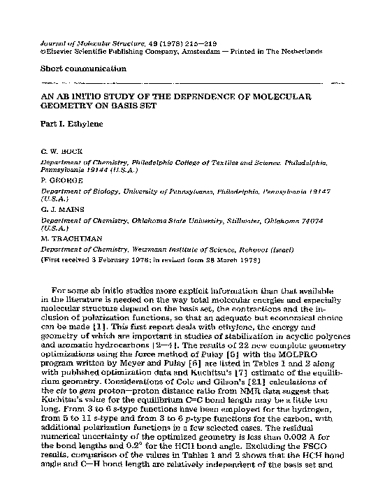 (PDF) An AB initio study of the dependence of molecular geometry on ...