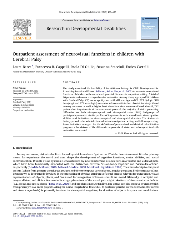 (PDF) Visual assessment in children with cerebral palsy: implementation ...