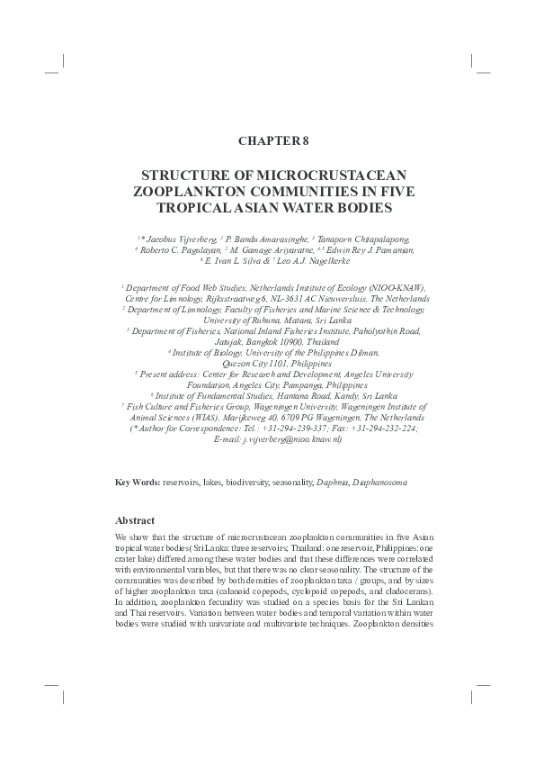 (PDF) Structure of microcrustacean zooplankton communities in five ...