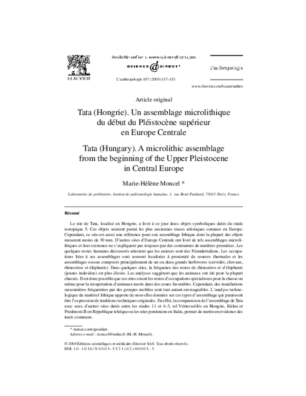 (PDF) Tata (Hongrie). Un assemblage microlithique du début du ...