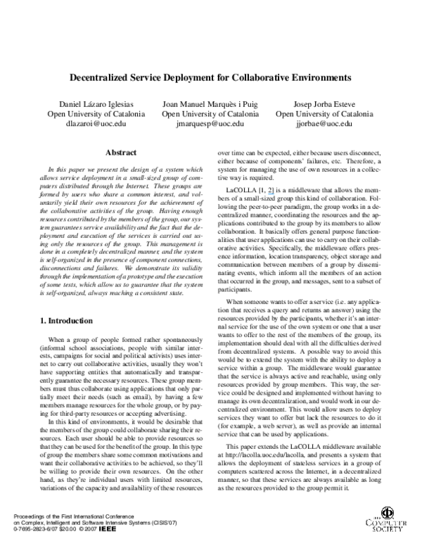 (PDF) Decentralized Service Deployment for Collaborative Environments