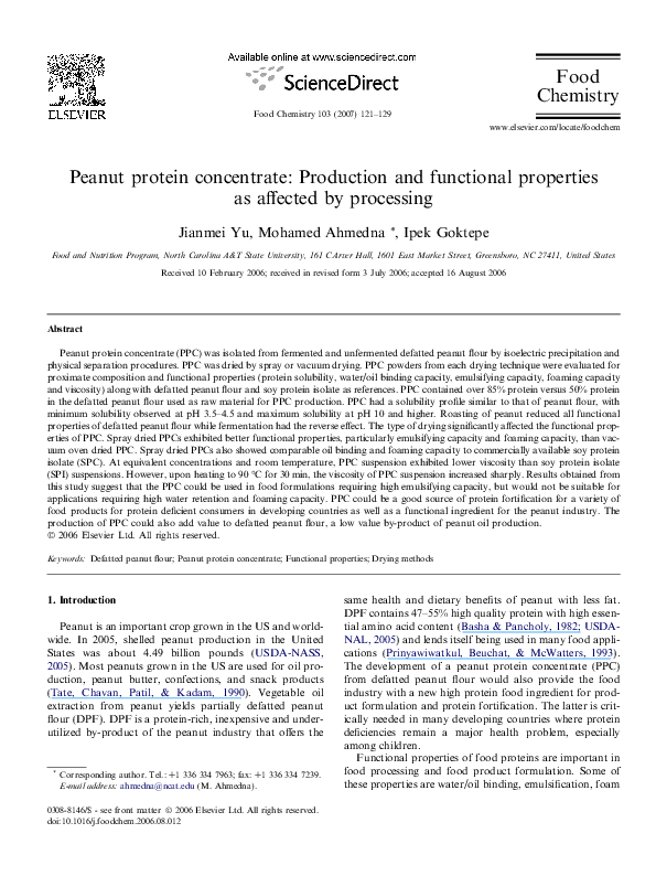 (PDF) Peanut protein concentrate: Production and functional properties ...