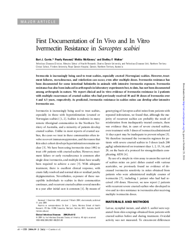 (PDF) First Documentation of In Vivo and In Vitro Ivermectin Resistance ...
