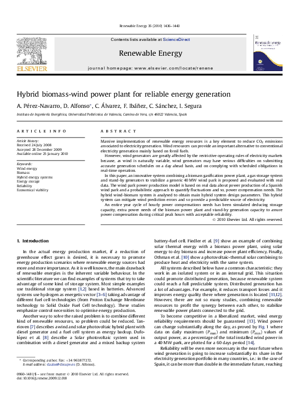 (PDF) Hybrid biomass-wind power plant for reliable energy generation