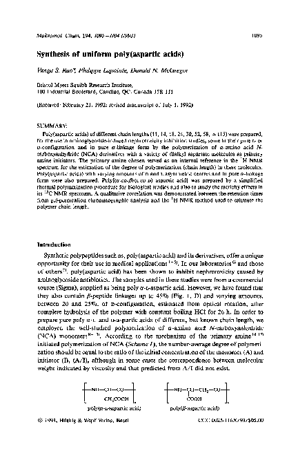 (PDF) Synthesis of uniform poly(aspartic acids)