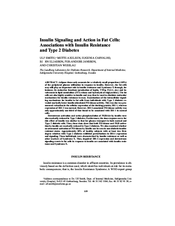 (PDF) Insulin Signaling and Action in Fat Cells: Associations with ...