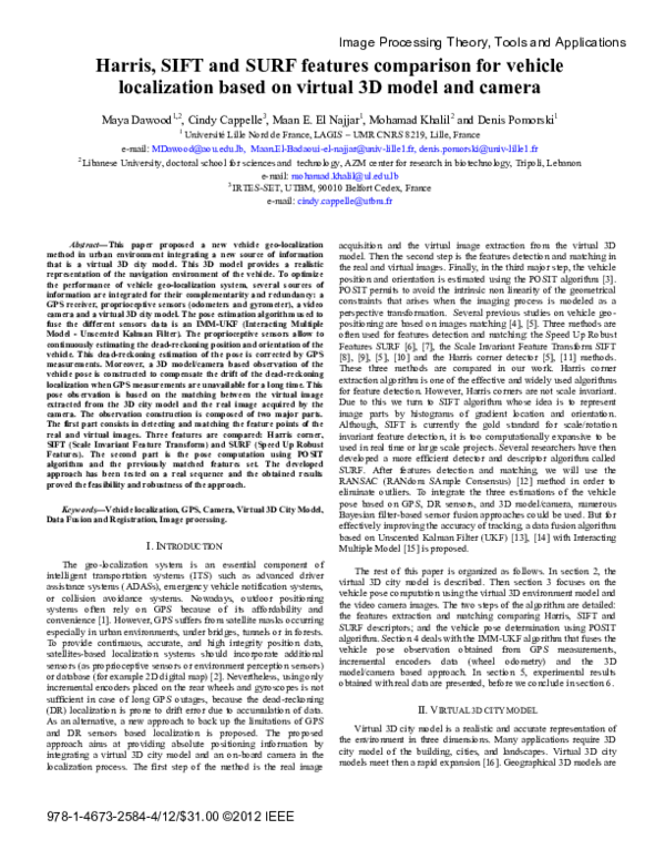 (PDF) Harris, SIFT and SURF features comparison for vehicle ...