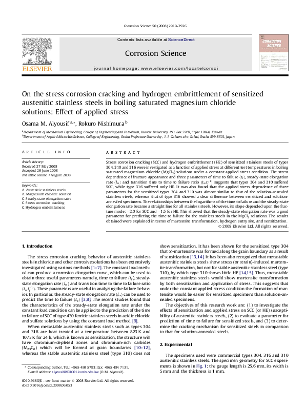 (PDF) On the stress corrosion cracking and hydrogen embrittlement of ...