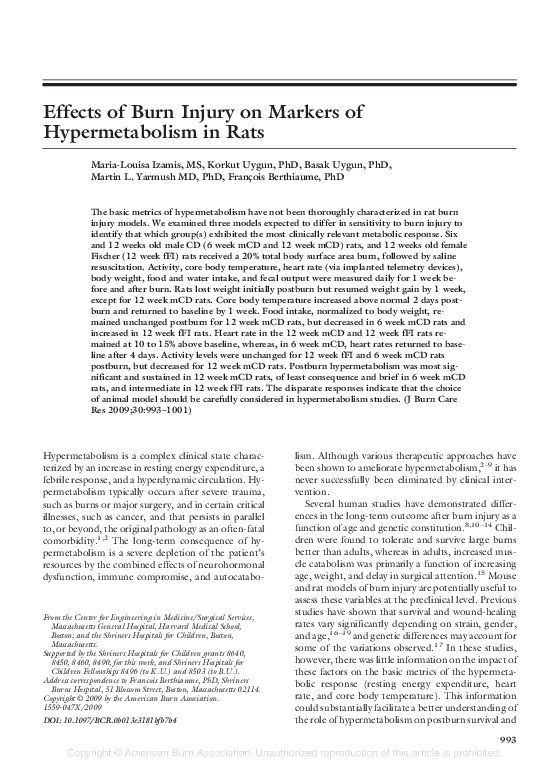 (PDF) Effects of Burn Injury on Markers of Hypermetabolism in Rats