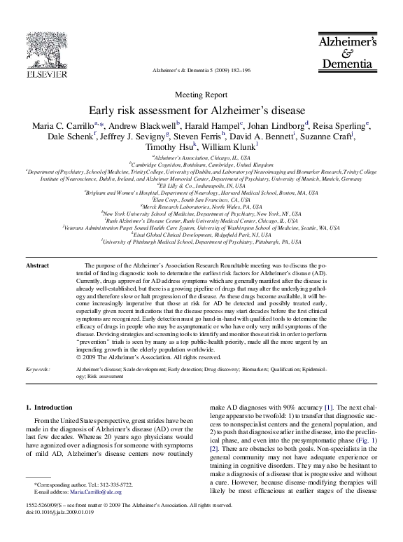 (PDF) Early risk assessment for Alzheimer's disease Timothy Hsu