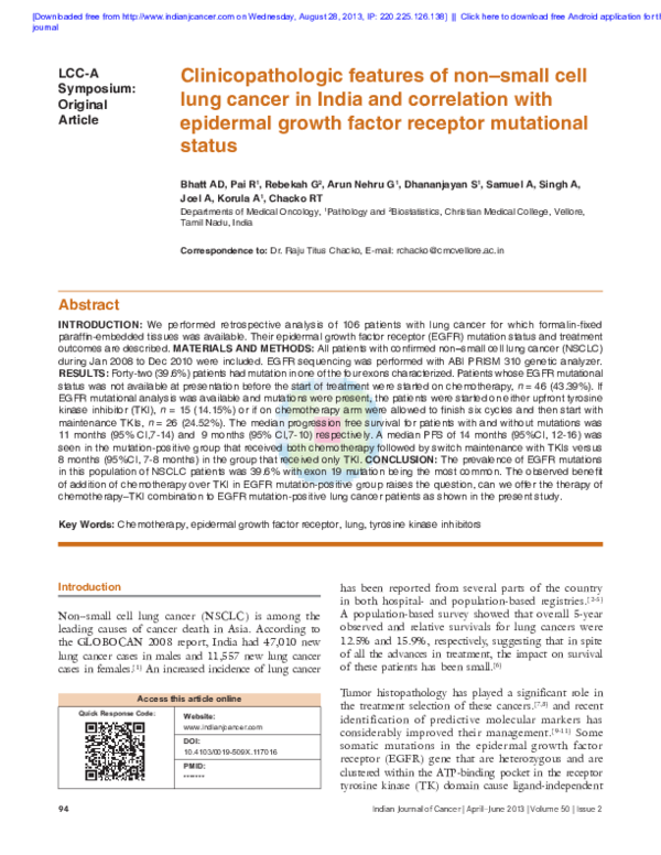 (PDF) Clinicopathologic features of non-small cell lung cancer in India ...