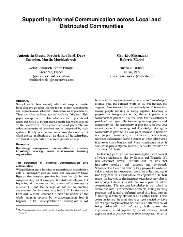(PDF) Supporting Informal Communication across Local and Distributed ...