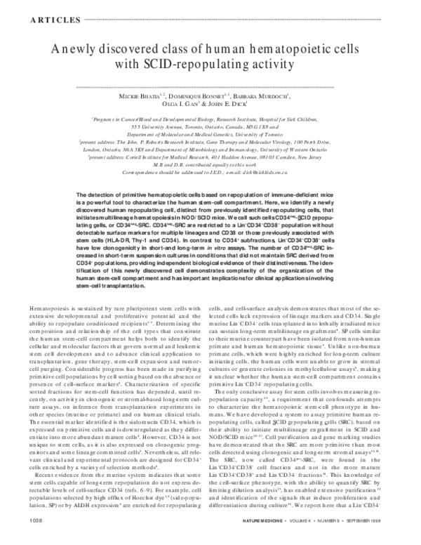(PDF) A newly discovered class of human hematopoietic cells with SCID ...