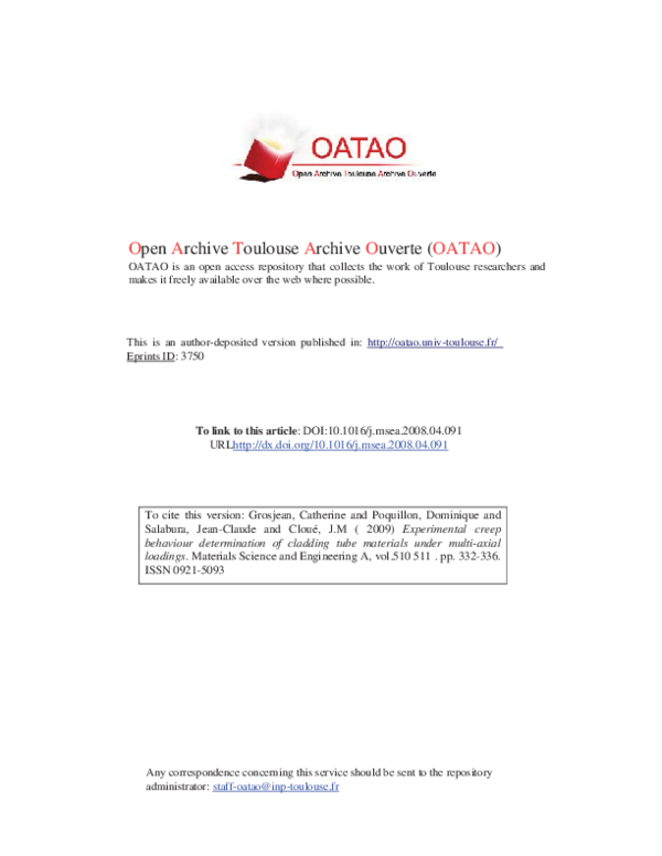 (PDF) Experimental creep behaviour determination of cladding tube ...
