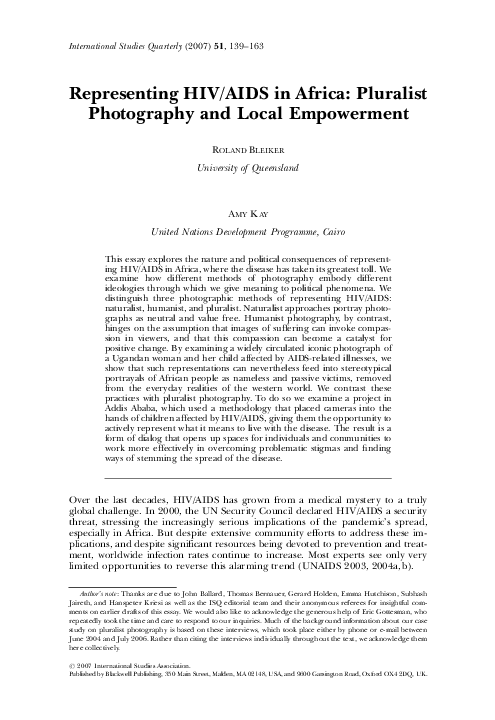 (PDF) Representing HIV/AIDS in Africa: Pluralist Photography and Local ...