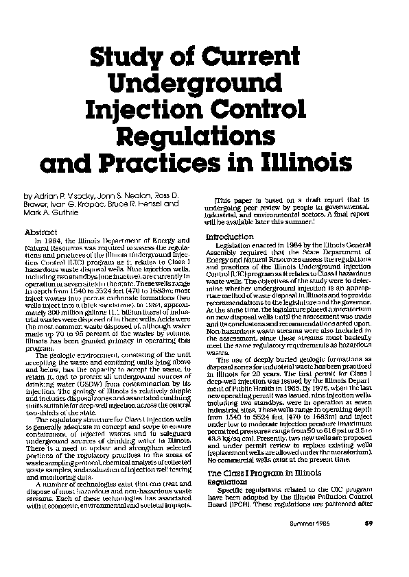 (PDF) Study of Current Underground Injection Control Regulations and ...