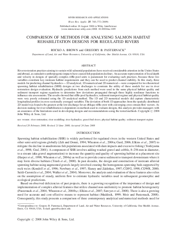 (PDF) Comparison of methods for analysing salmon habitat rehabilitation