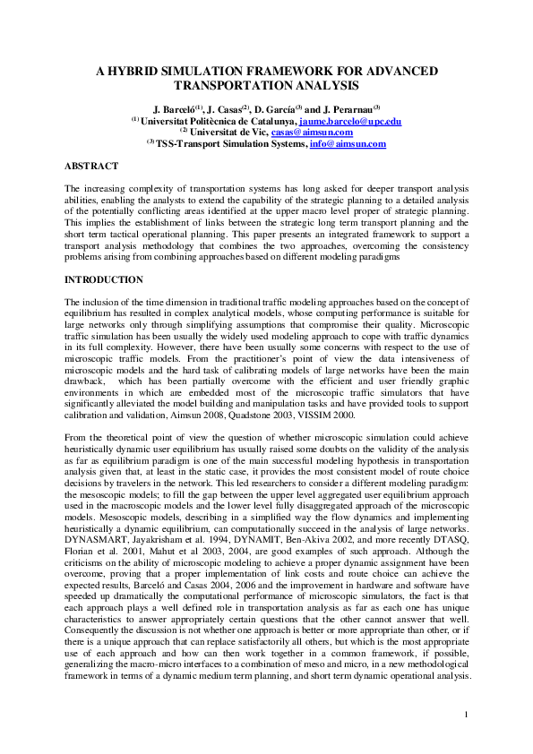 (PDF) A hybrid simulation framework for advanced transportation analysis