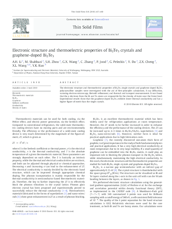 (PDF) Electronic structure and thermoelectric properties of Sb-based ...
