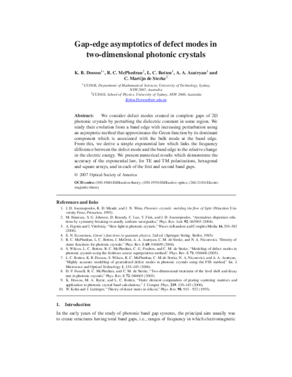 (PDF) Gap-edge Asymptotics of defect modes in 2D Photonic Crystals ...