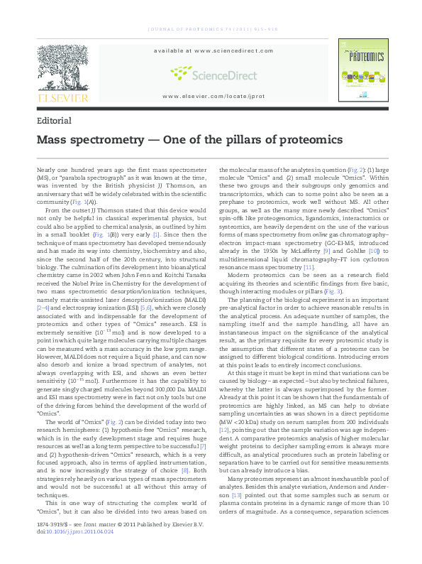 (PDF) Mass spectrometry — One of the pillars of proteomics