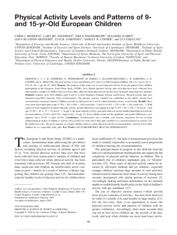 (PDF) Physical activity levels and patterns of 9-and 15-yr-old European ...