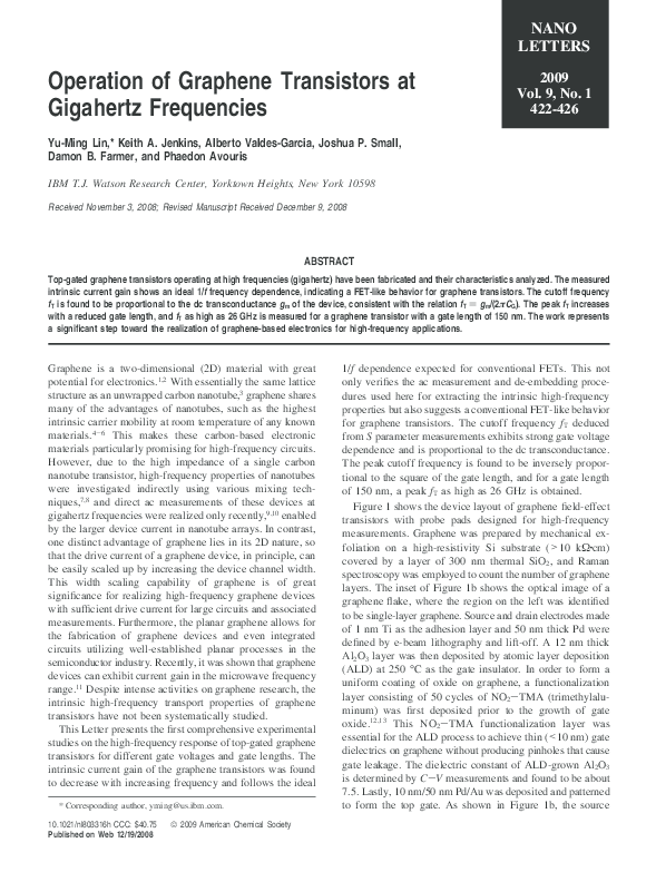 (PDF) Operation of Graphene Transistors at Gigahertz Frequencies