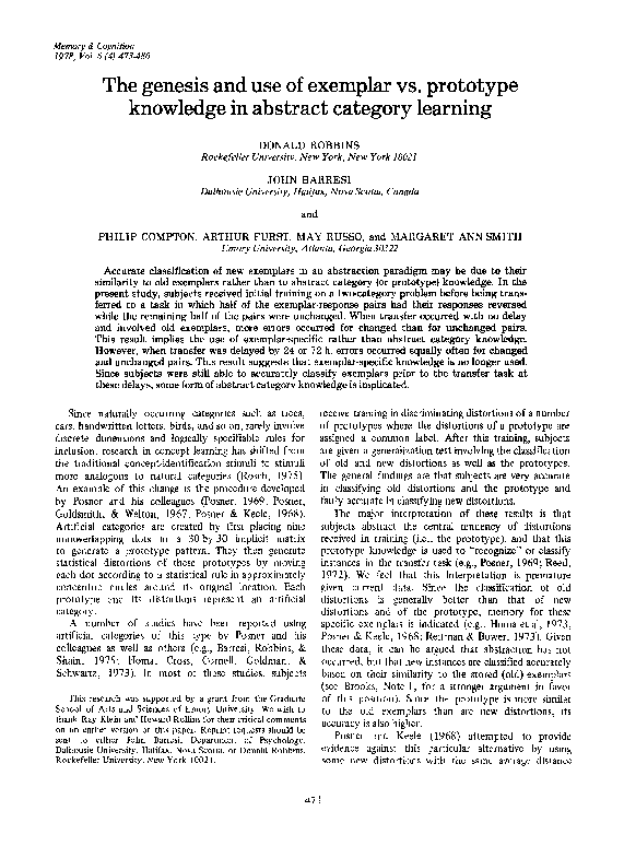 (PDF) The genesis and use of exemplar vs. prototype knowledge in ...