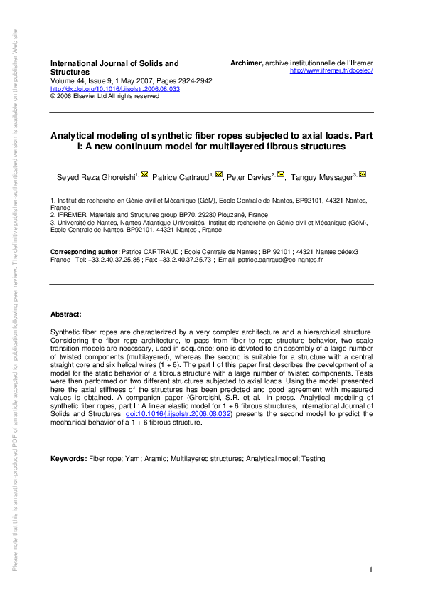 (PDF) Analytical modeling of synthetic fiber ropes subjected to axial ...