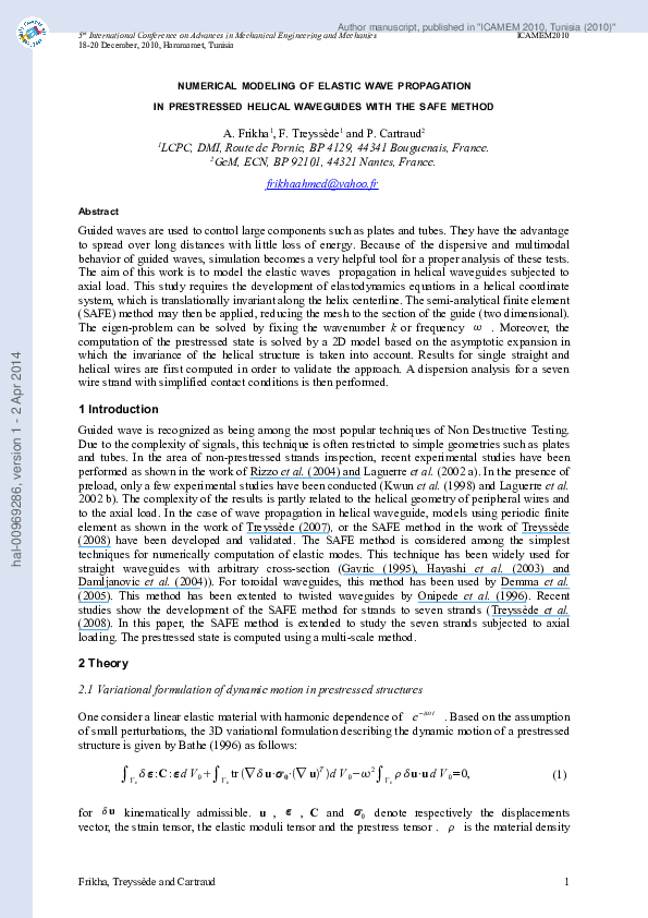 (PDF) Numerical Modeling of Elastic Wave Propagation in Prestressed ...