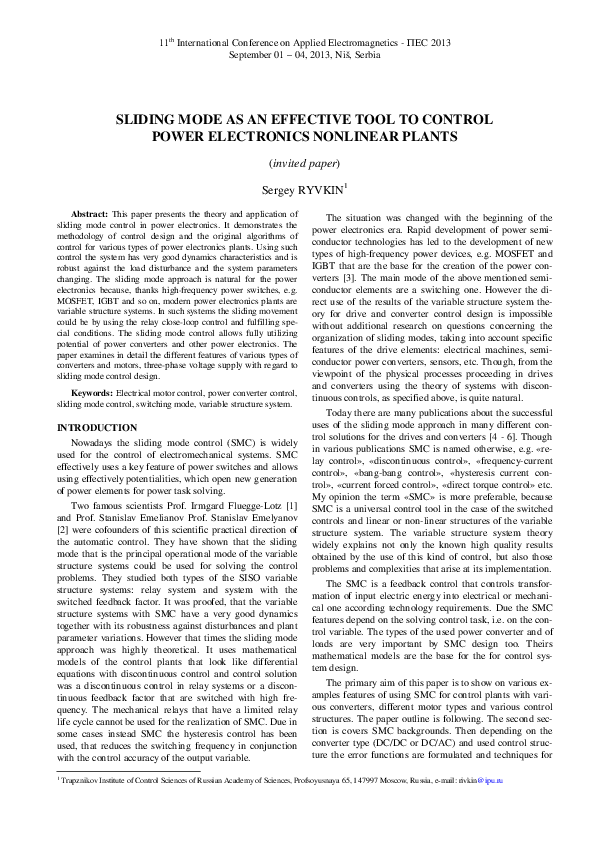 (PDF) SLIDING MODE AS AN EFFECTIVE TOOL TO CONTROL POWER ELECTRONICS