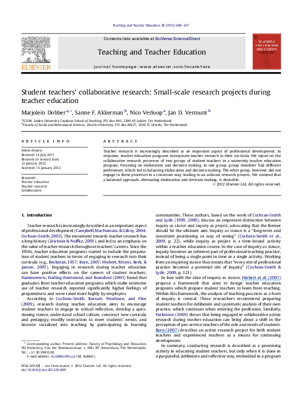 (PDF) Student teachers’ collaborative research: Small-scale research ...