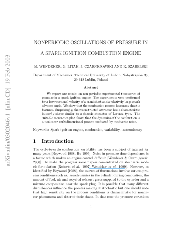 (PDF) Nonperiodic Oscillations of Pressure in a Spark Ignition ...