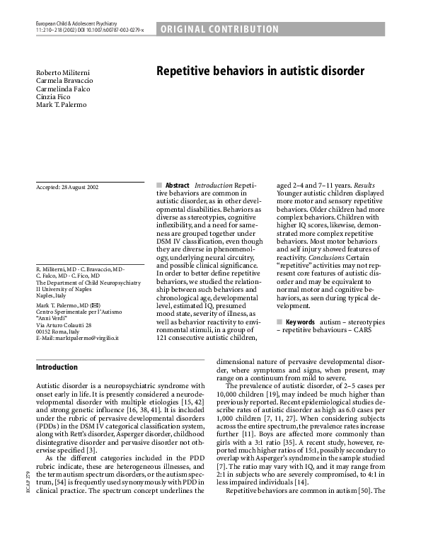 (PDF) Repetitive behaviors in autistic disorder