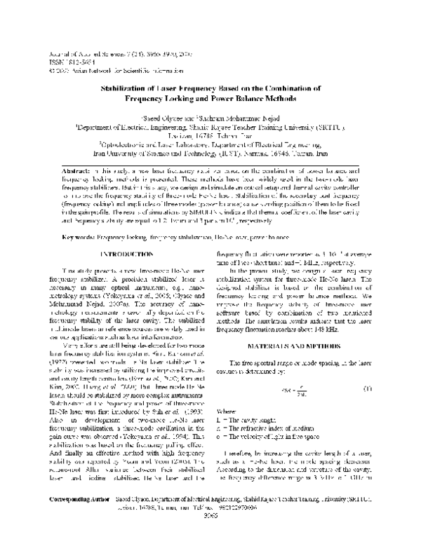 (PDF) Stabilization of Laser Frequency Based on the Combination of ...