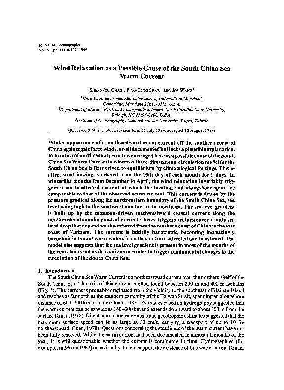 (PDF) Wind relaxation as possible cause of the South China Sea Warm Current