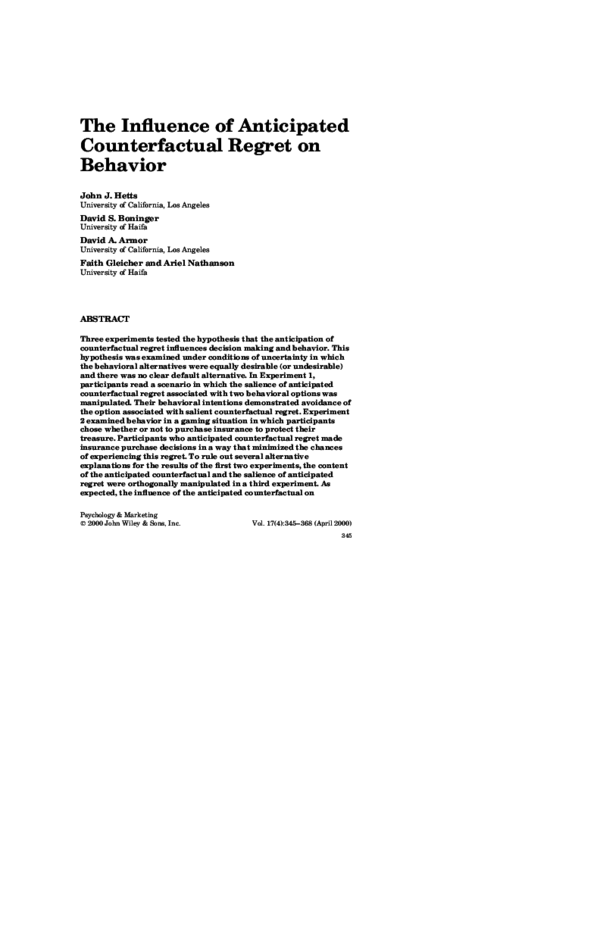 (PDF) The influence of anticipated counterfactual regret on behavior