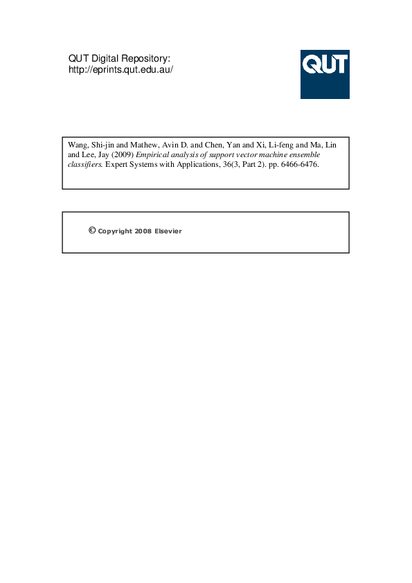 (PDF) Empirical analysis of support vector machine ensemble classifiers