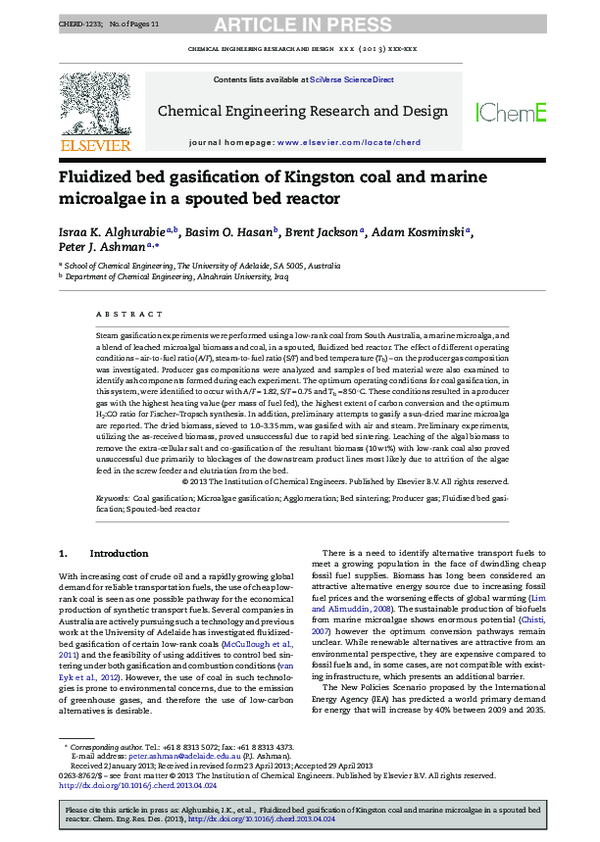 (PDF) Fluidized bed gasification of Kingston coal and marinemicroalgae ...