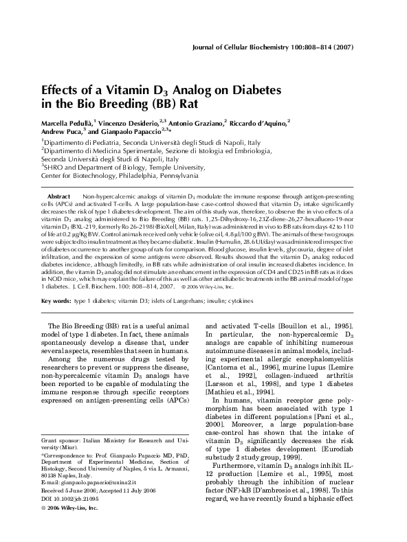 (PDF) Effects of a Vitamin D 3 Analog on Diabetes in the Bio Breeding ...