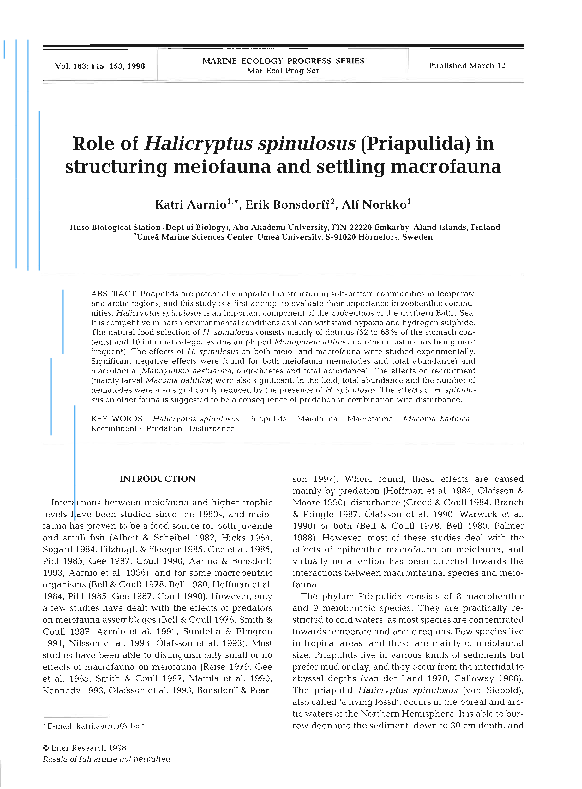 (PDF) Role of Halicryptus spinulosus (Priapulida) in structuring ...