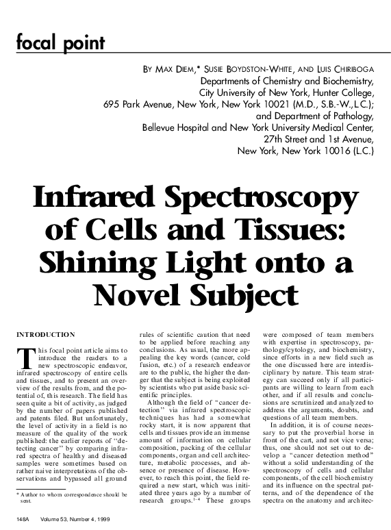 (PDF) Infrared spectroscopy of cells and tissues Shining light onto a novel subject Diem My