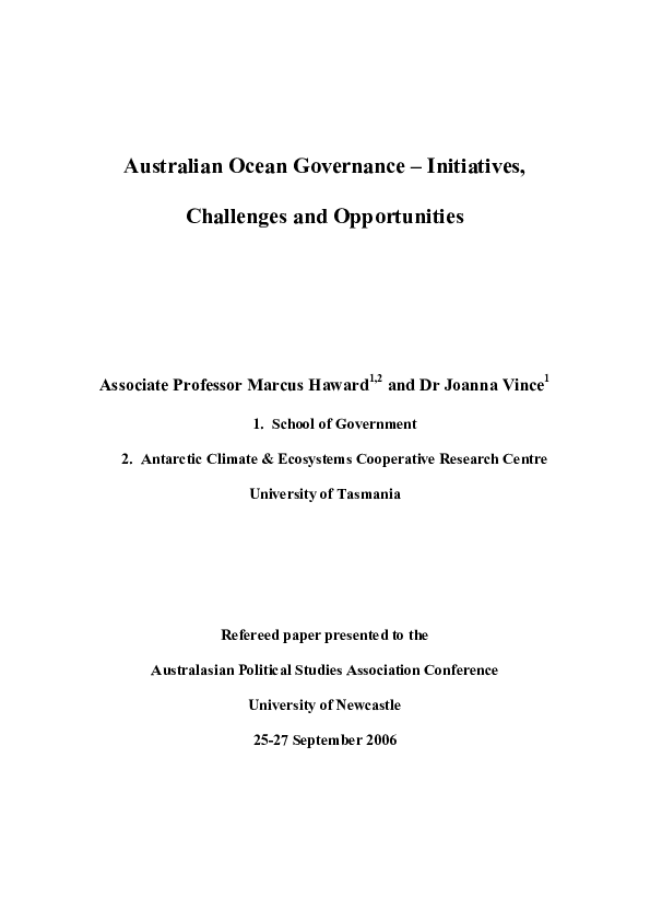 (PDF) Australian Ocean Governance Initiatives, Challenges and