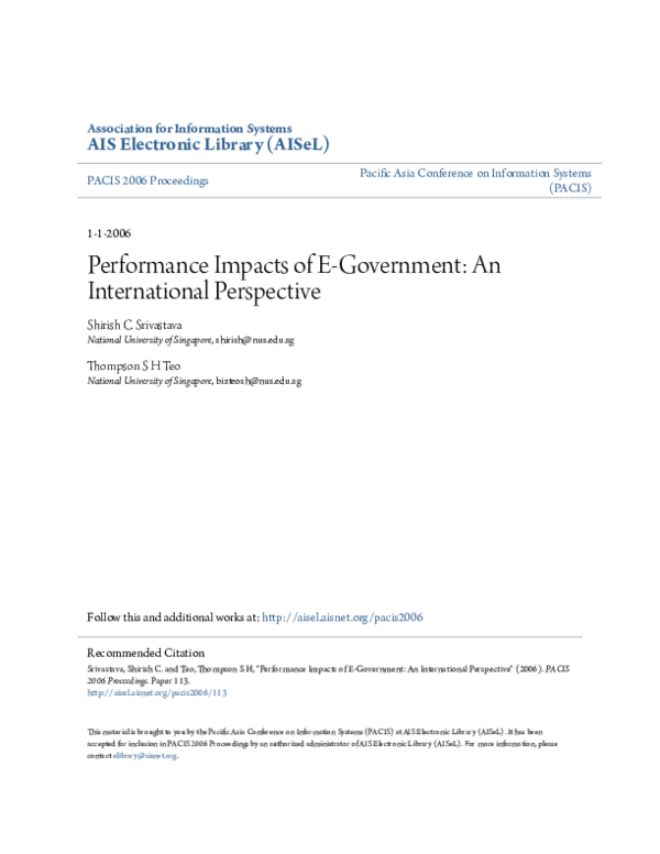 (PDF) Performance Impacts of E-Government: An International Perspective