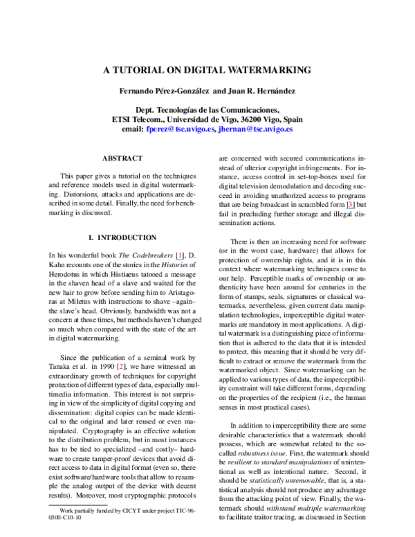 (PDF) A tutorial on digital watermarking