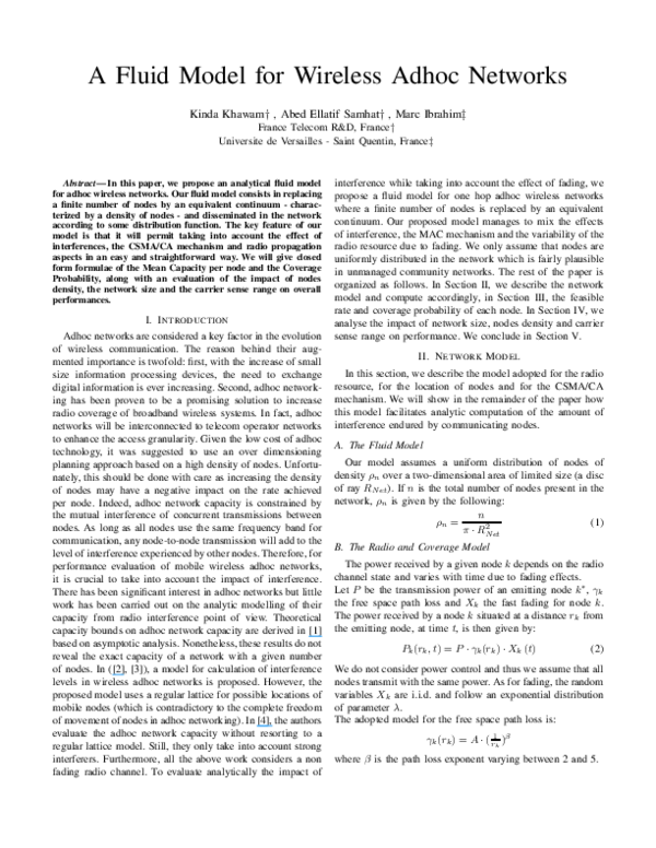 (PDF) Fluid Model for Wireless Adhoc Networks