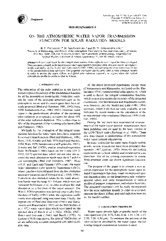 (PDF) On the atmospheric water vapor transmission function for solar