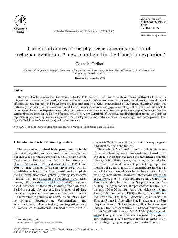(PDF) Current advances in the phylogenetic reconstruction of metazoan ...